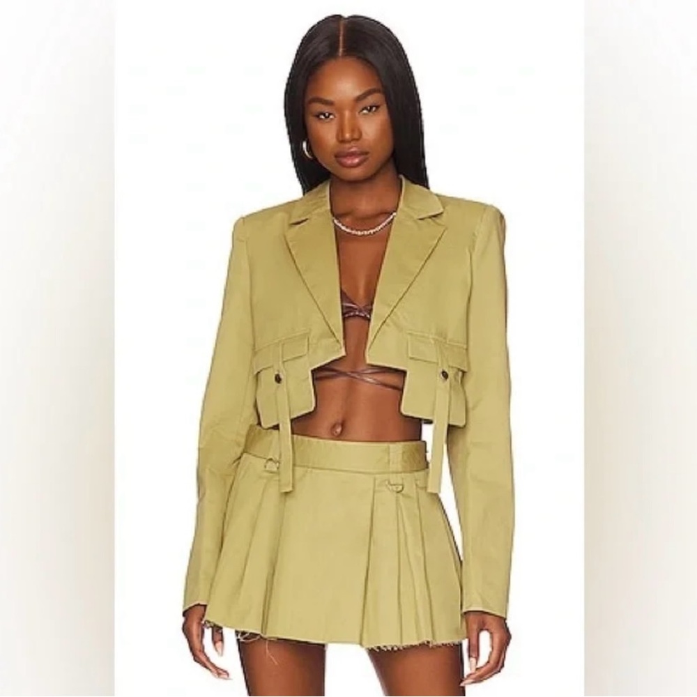 BY.DYLN Porter Jacket Blazer Crop Jacket Light Khaki ✨NEW Sz Small